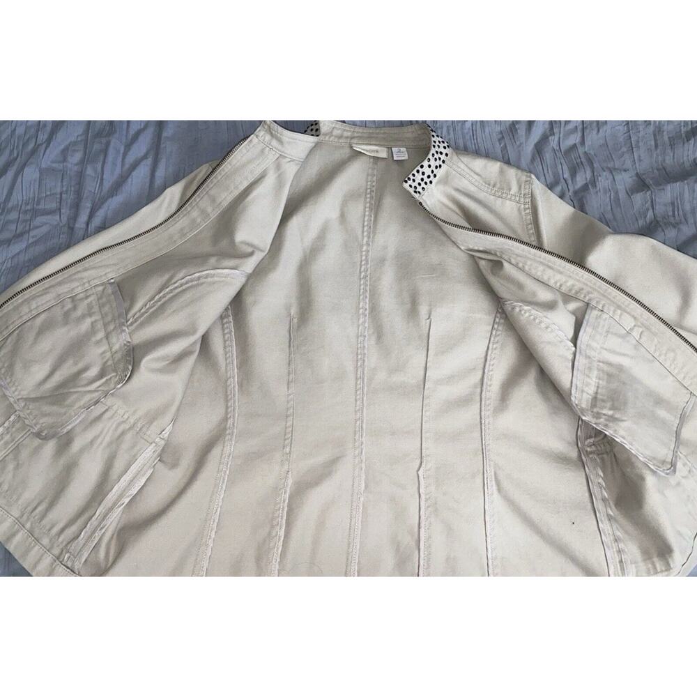 Beige Moto Utility Jacket Studded Collar Minimalist Zip Front Neutral (2) M - Picture 8 of 8